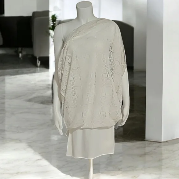 BISOU BISOU Crochet Lace Maxi Dress 10 M White Half Lined Mini Skirt Boho - Picture 11 of 16